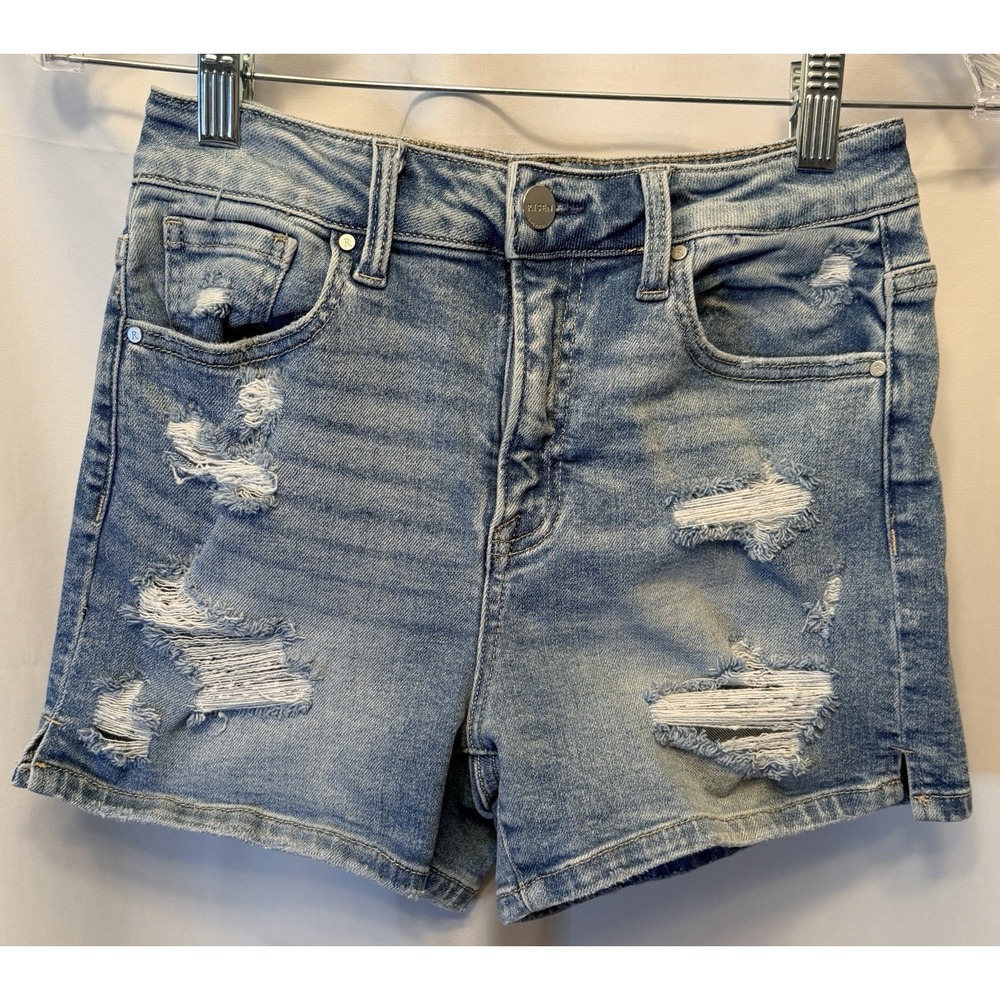 Risen Jeans Size Small High Rise Raw Side Slit Shorts 4" Distressed RDS6232